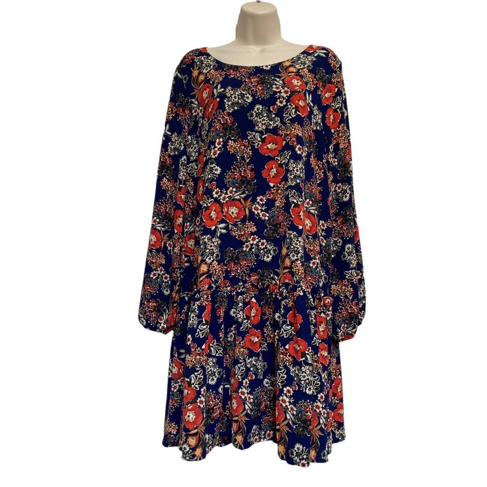 Studio B Floral Lagenlook Loose Fit Drop Waist Flirty Hem Dress Sz L